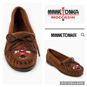 Minnetonka Moccasins Thunderbird Boat Moc Brown beadded size 8.5